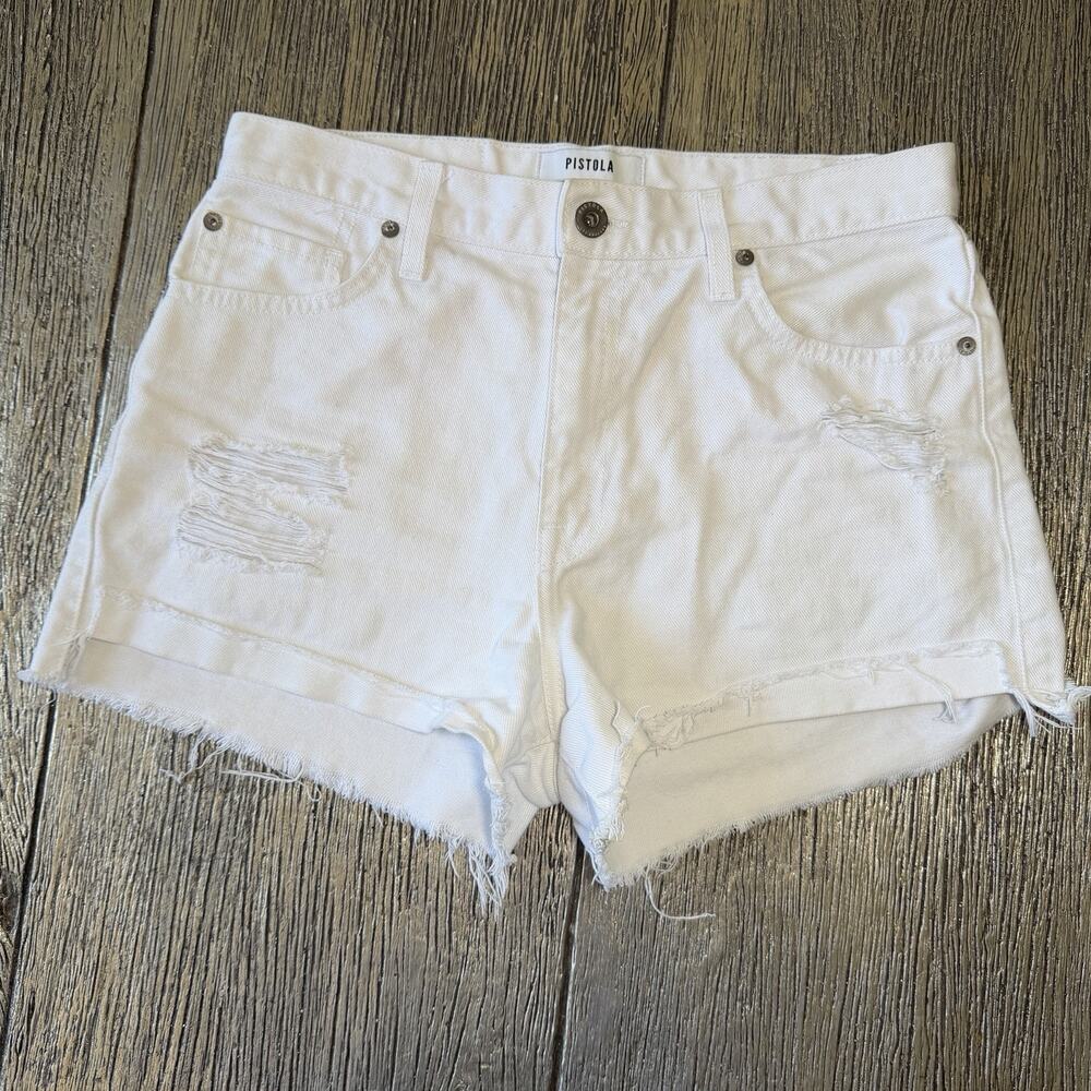 Pistola Cut Off Denim Shorts White Size 28 High Waist Distressed Ripped